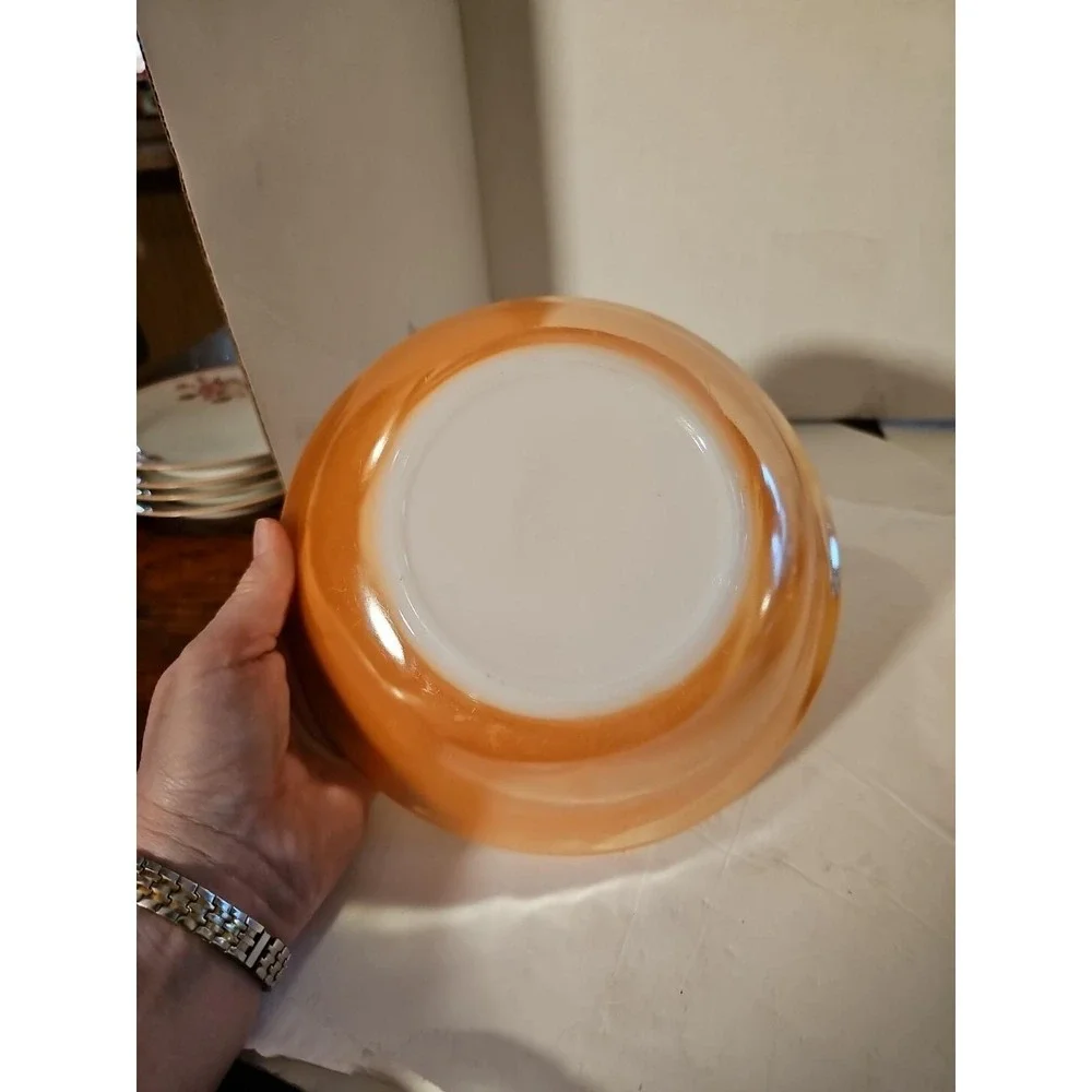 Vintage Fire King Oven Ware Peach/Orange Luster Swirl Mixing Bowl USA Lot Of 2